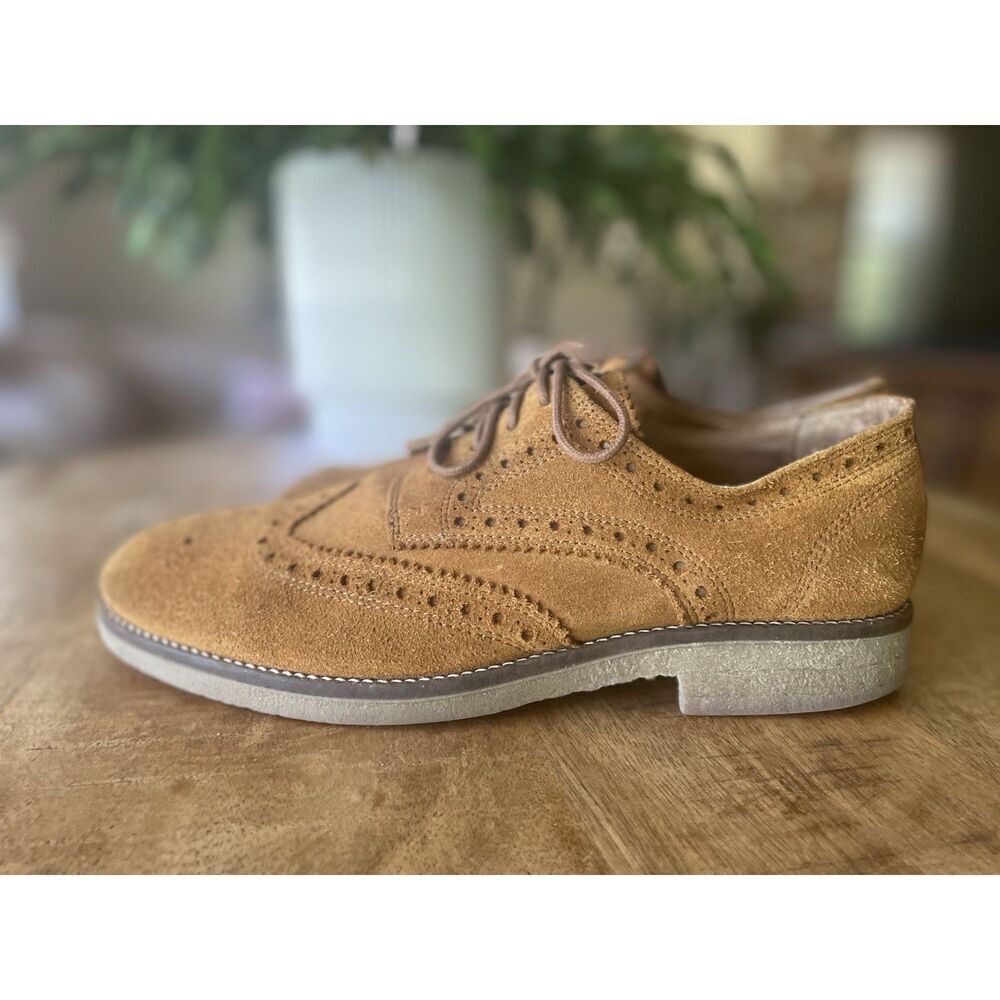 River Island Tan Suede Leather Lined Derby Brogue Shoes Made In India
